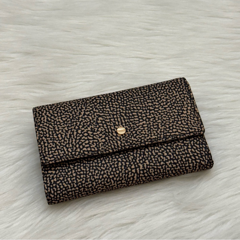 BORBONESE - BLACK TAN NYLON OP NATURALE NERO MEDIUM SIZED TRIFOLD SNAP WALLET - Picture 2 of 16